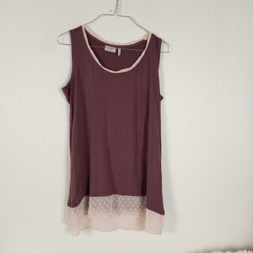 Logo Lori Goldstein Sleeveless Top Dusty Purple Blush Swedish dot hem Small